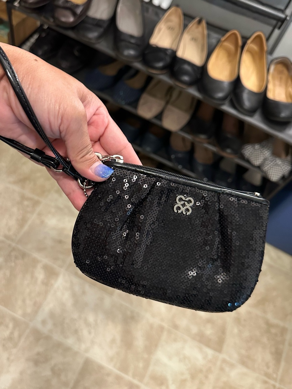 Coach Black Sequin Wristlet Pouch
